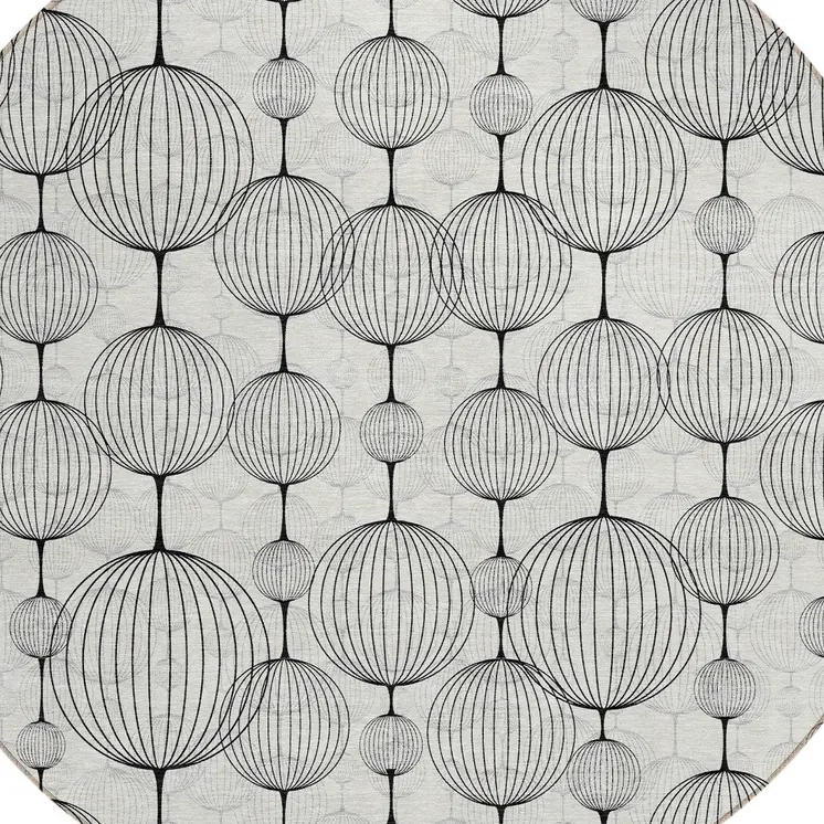 8' Graphite Gray And Silver Round Geometric Washable Indoor Outdoor Area Rug
