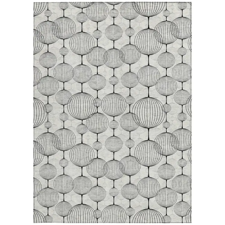 8' X 10' Graphite Gray And Silver Geometric Washable Indoor Outdoor Area Rug