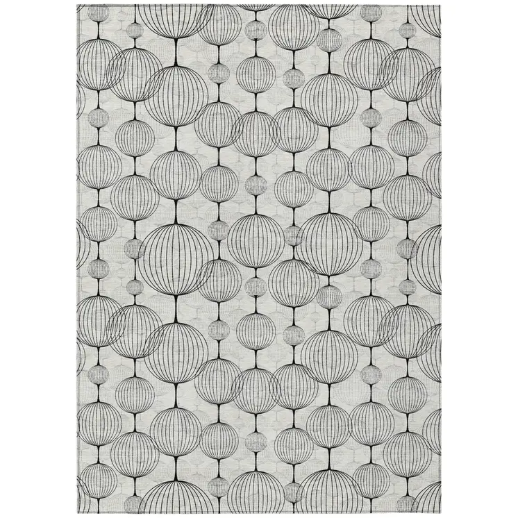9' X 12' Graphite Gray And Silver Geometric Washable Indoor Outdoor Area Rug