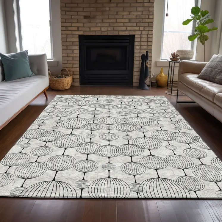 9' X 12' Graphite Gray And Silver Geometric Washable Indoor Outdoor Area Rug
