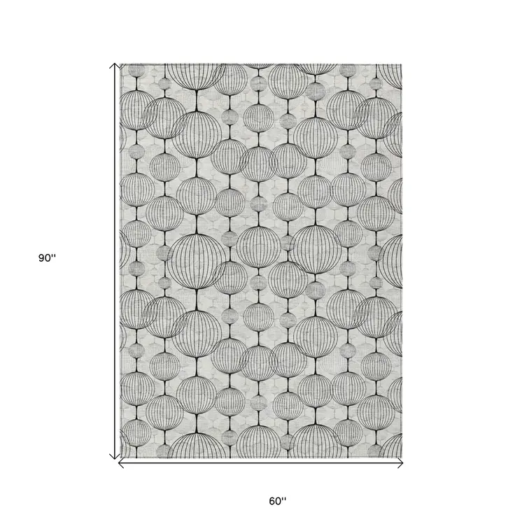 5' X 8' White Gray And Silver Geometric Washable Indoor Outdoor Area Rug