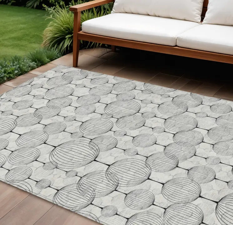 8' X 10' White Gray And Silver Geometric Washable Indoor Outdoor Area Rug