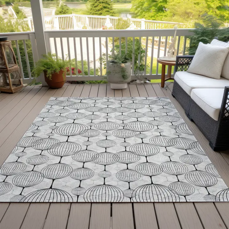 8' X 10' White Gray And Silver Geometric Washable Indoor Outdoor Area Rug