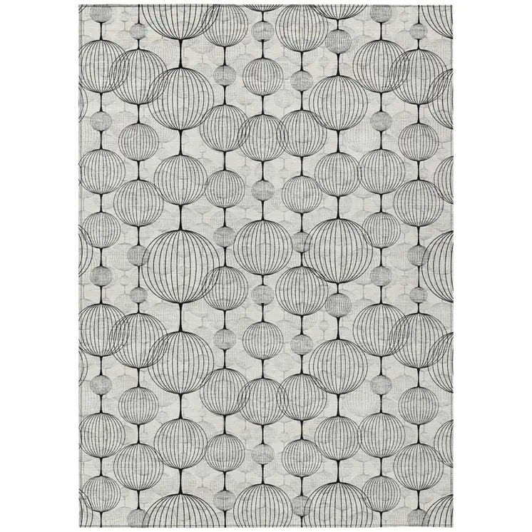 8' X 10' White Gray And Silver Geometric Washable Indoor Outdoor Area Rug