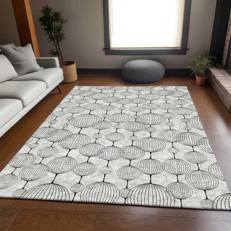 8' X 10' White Gray And Silver Geometric Washable Indoor Outdoor Area Rug