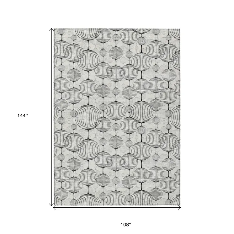 9' X 12' White Gray And Silver Geometric Washable Indoor Outdoor Area Rug