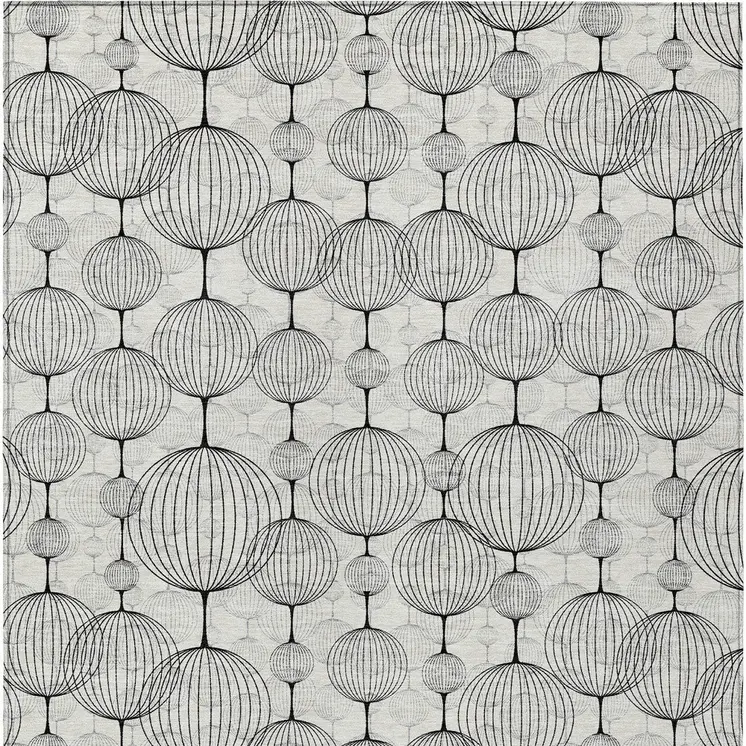 9' X 12' White Gray And Silver Geometric Washable Indoor Outdoor Area Rug