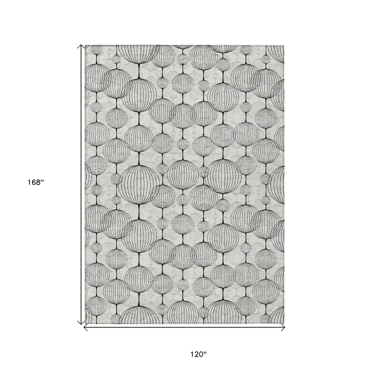 10' X 14' White Gray And Silver Geometric Washable Indoor Outdoor Area Rug