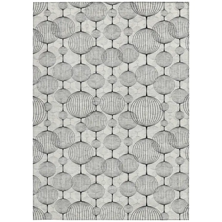 10' X 14' White Gray And Silver Geometric Washable Indoor Outdoor Area Rug