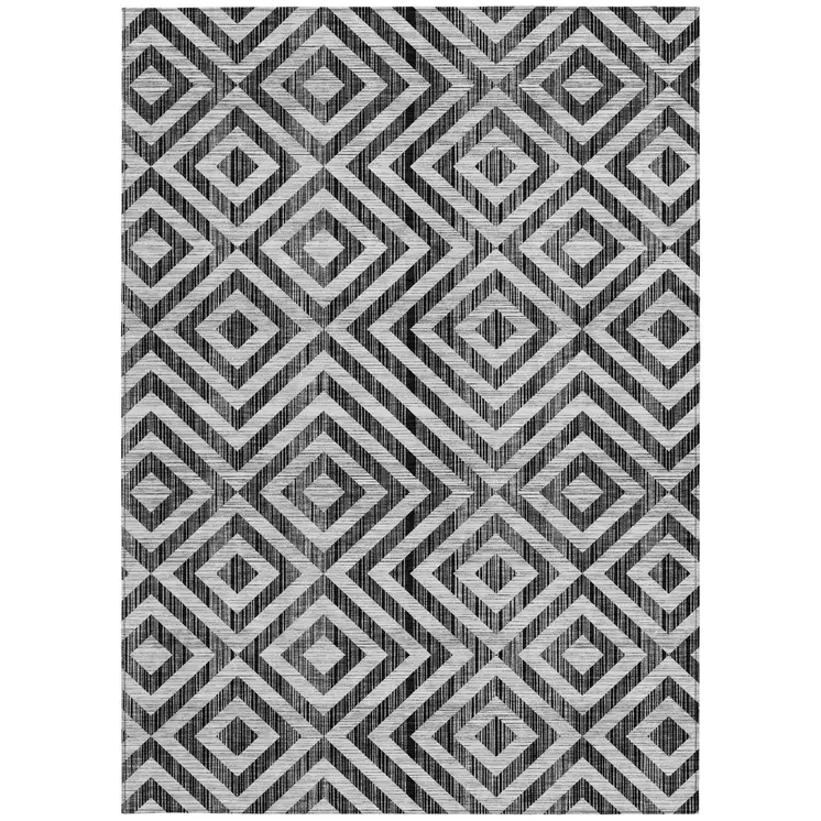 3' X 5' Black Gray And Silver Geometric Washable Indoor Outdoor Area Rug