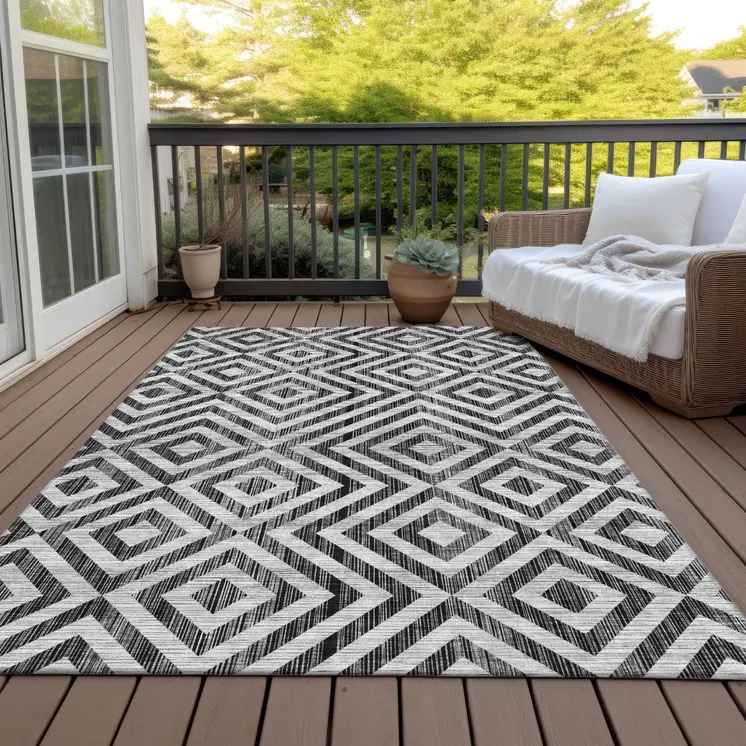 3' X 5' Black Gray And Silver Geometric Washable Indoor Outdoor Area Rug