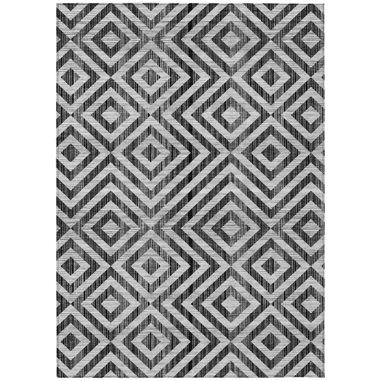 3' X 5' Black Gray And Silver Geometric Washable Indoor Outdoor Area Rug