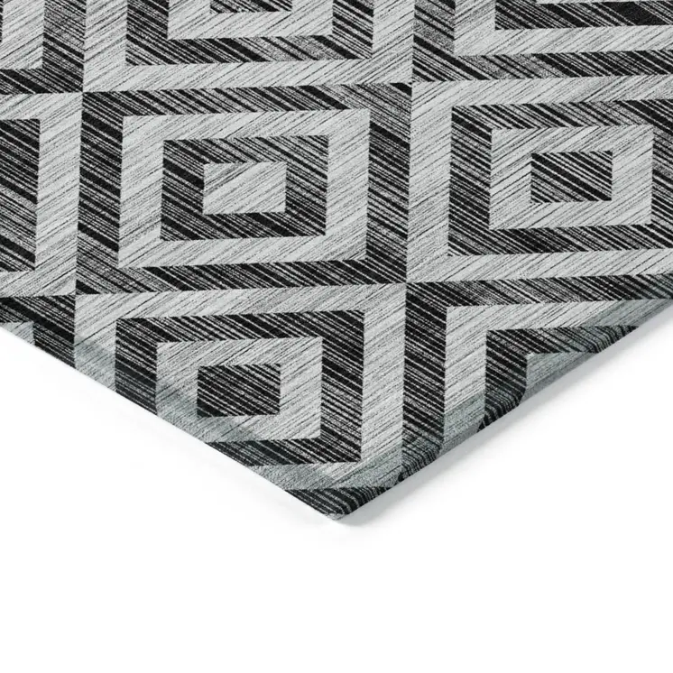 3' X 5' Black Gray And Silver Geometric Washable Indoor Outdoor Area Rug