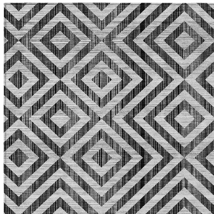5' X 8' Black Gray And Silver Geometric Washable Indoor Outdoor Area Rug