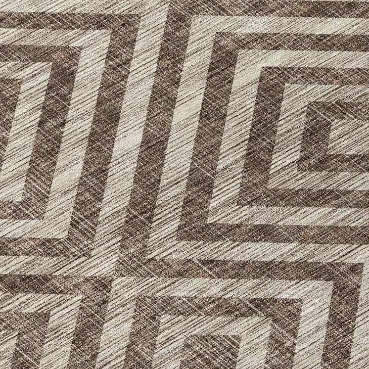 5' X 8' Brown Taupe And Beige Geometric Washable Indoor Outdoor Area Rug