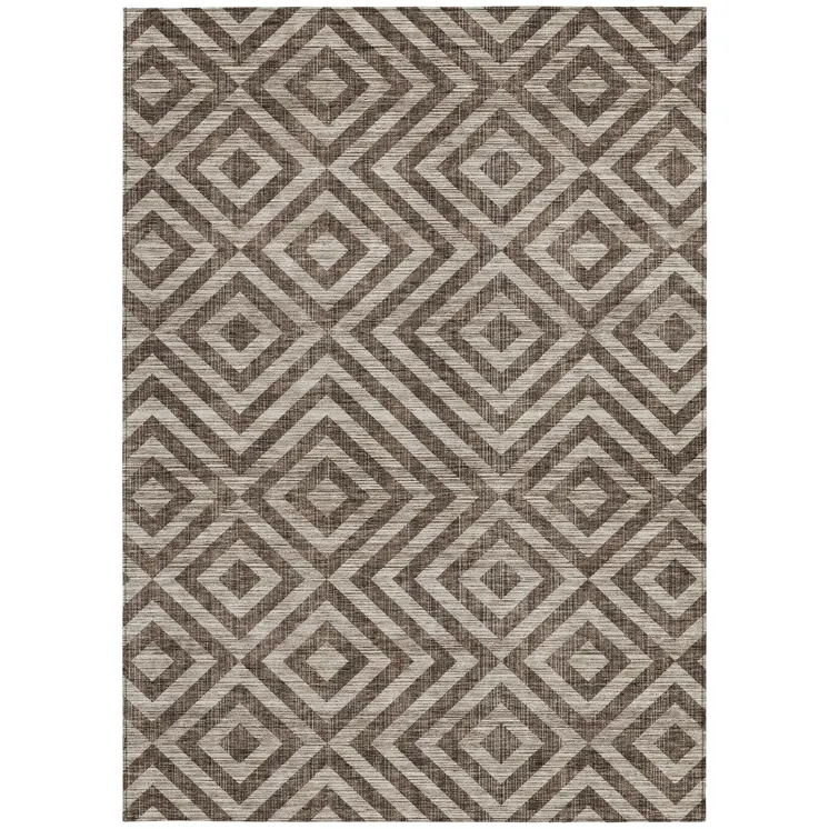 8' X 10' Brown Taupe And Beige Geometric Washable Indoor Outdoor Area Rug