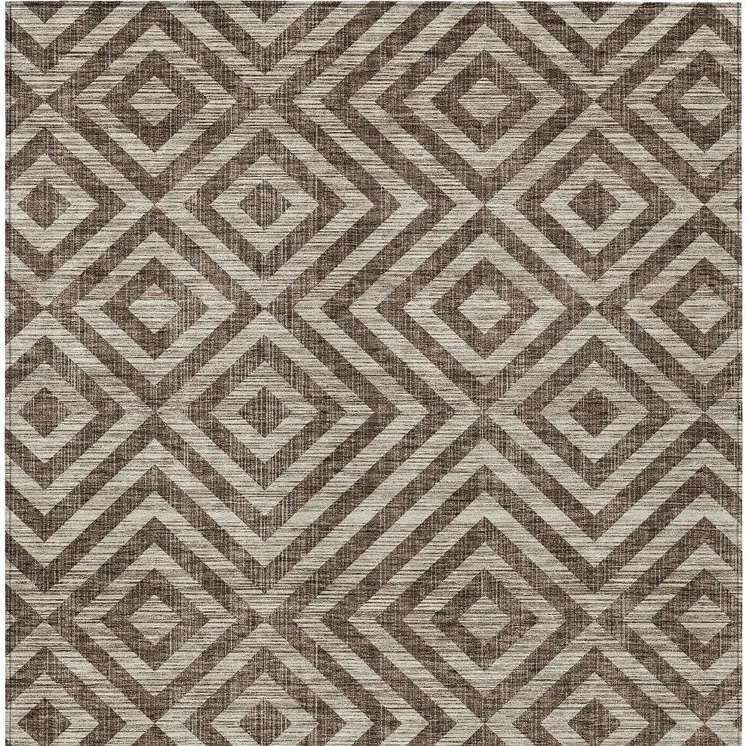 9' X 12' Brown Taupe And Beige Geometric Washable Indoor Outdoor Area Rug