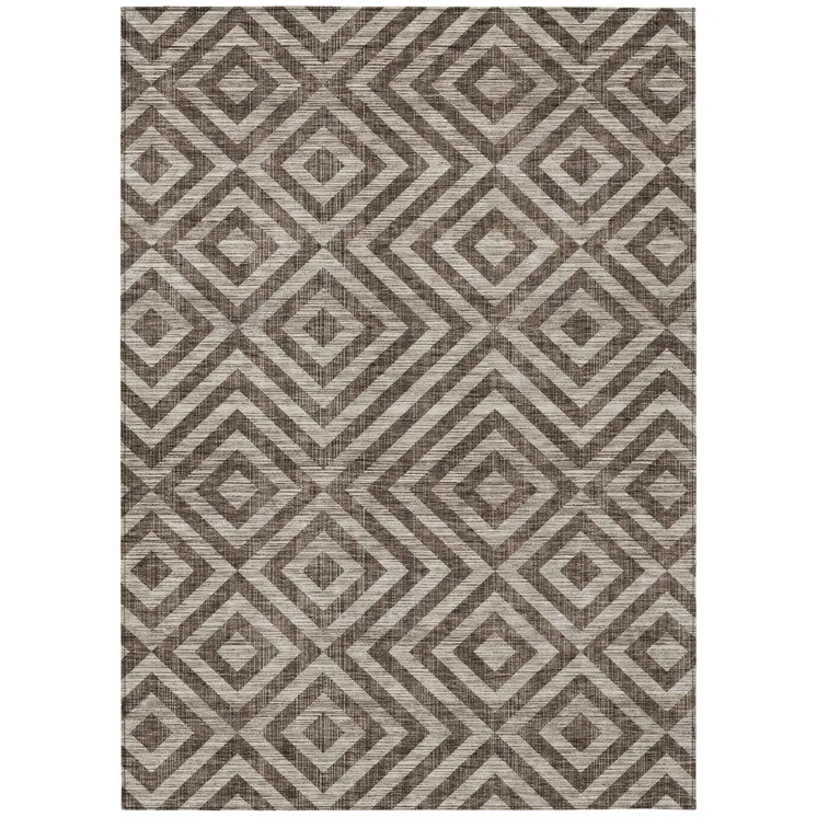 9' X 12' Brown Taupe And Beige Geometric Washable Indoor Outdoor Area Rug