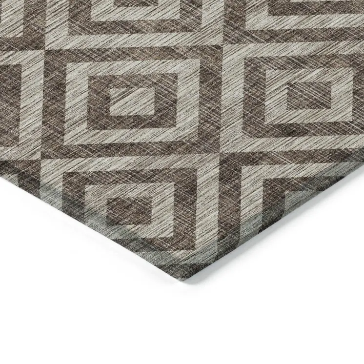 9' X 12' Brown Taupe And Beige Geometric Washable Indoor Outdoor Area Rug