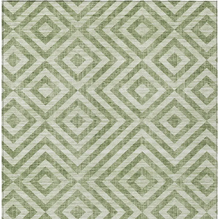 3' X 5' Green And Beige Geometric Washable Indoor Outdoor Area Rug