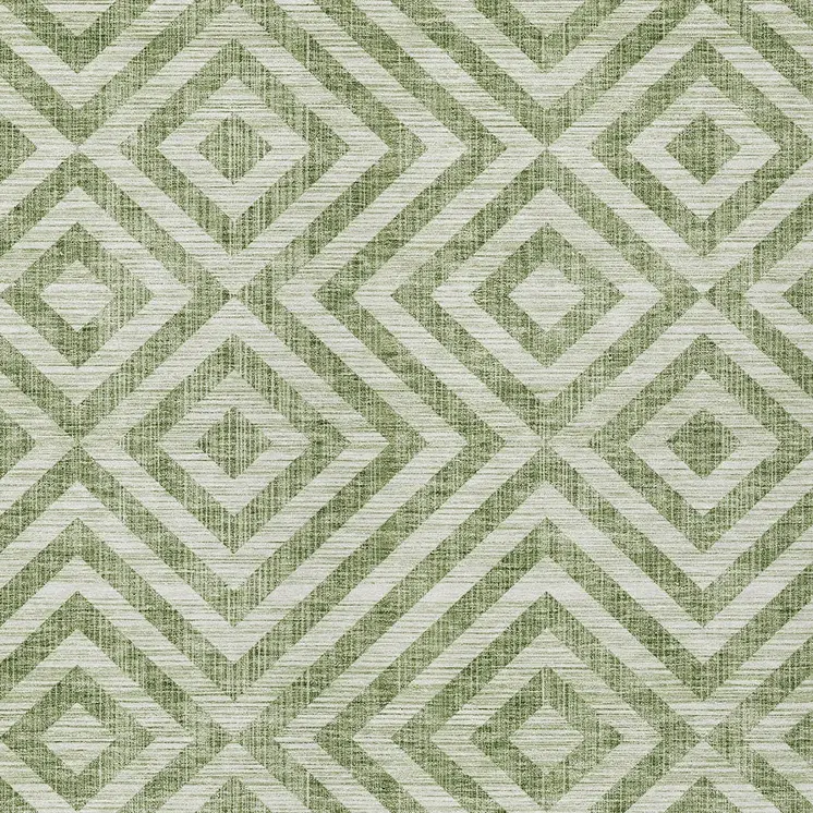 5' X 8' Green And Beige Geometric Washable Indoor Outdoor Area Rug
