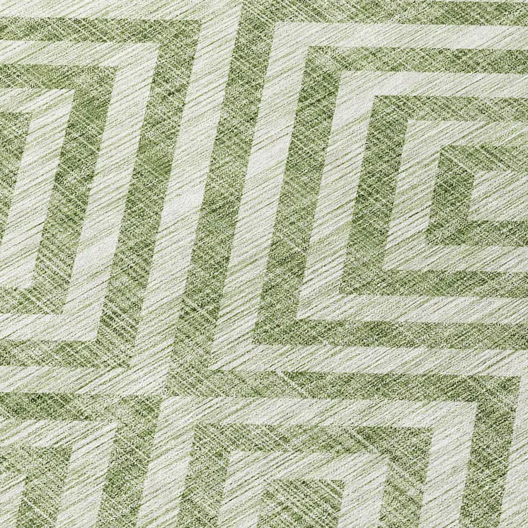 5' X 8' Green And Beige Geometric Washable Indoor Outdoor Area Rug