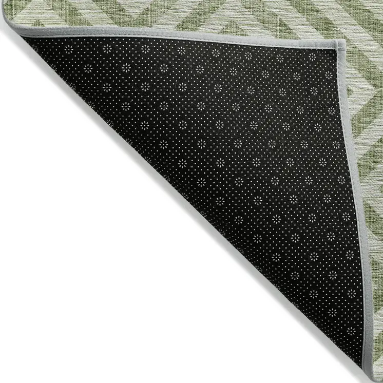 8' Green And Beige Round Geometric Washable Indoor Outdoor Area Rug