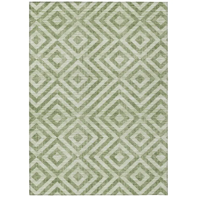 8' X 10' Green And Beige Geometric Washable Indoor Outdoor Area Rug