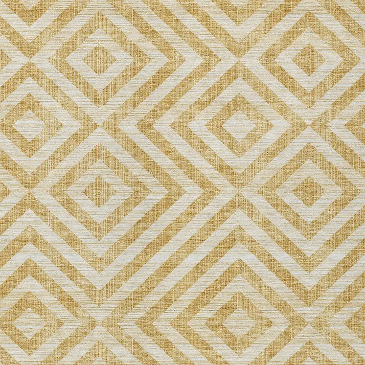 3' X 5' Gold Beige And Ivory Geometric Washable Indoor Outdoor Area Rug