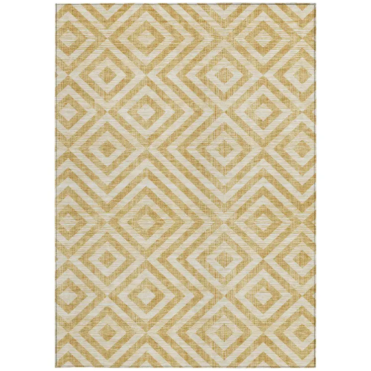 5' X 8' Gold Beige And Ivory Geometric Washable Indoor Outdoor Area Rug
