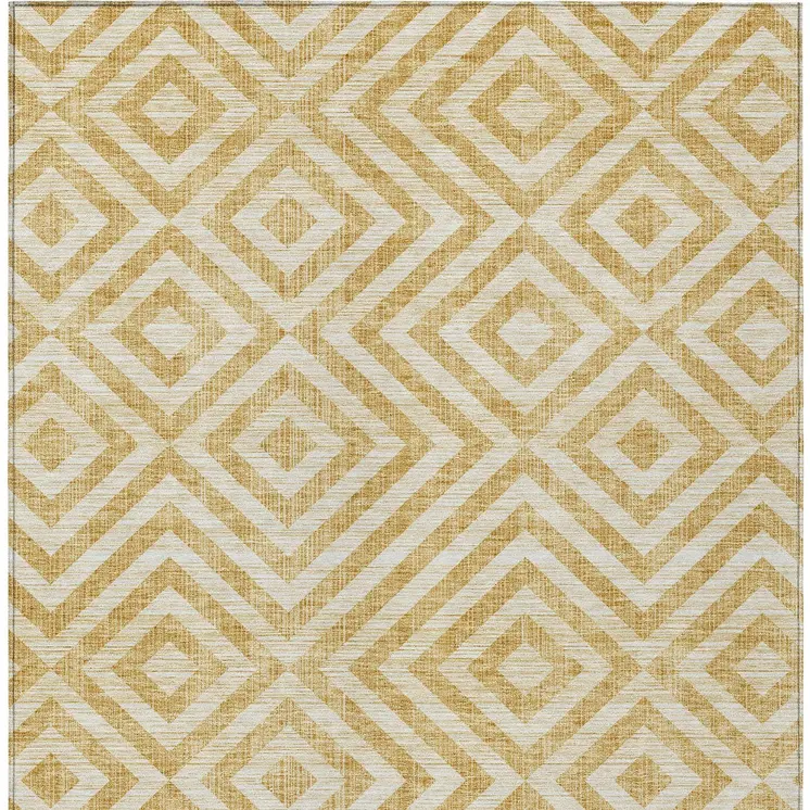 8' X 10' Gold Beige And Ivory Geometric Washable Indoor Outdoor Area Rug
