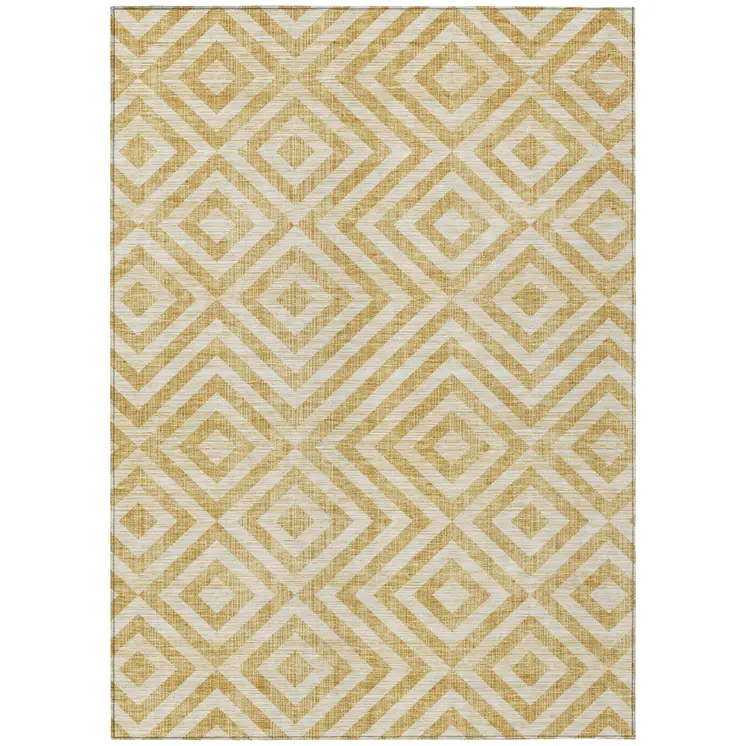8' X 10' Gold Beige And Ivory Geometric Washable Indoor Outdoor Area Rug