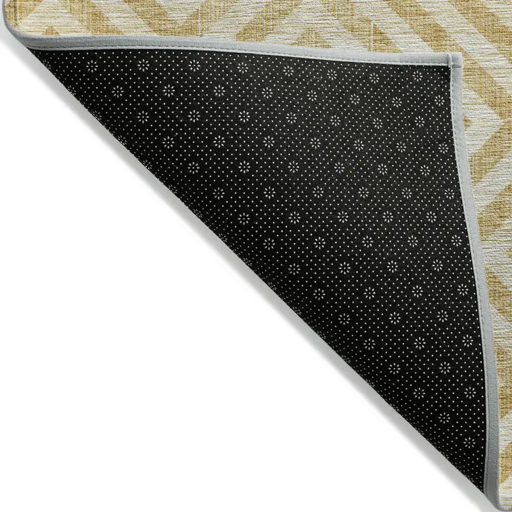 8' X 10' Gold Beige And Ivory Geometric Washable Indoor Outdoor Area Rug
