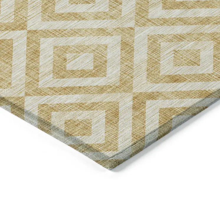8' X 10' Gold Beige And Ivory Geometric Washable Indoor Outdoor Area Rug