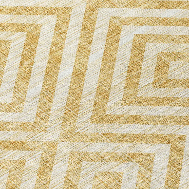8' X 10' Gold Beige And Ivory Geometric Washable Indoor Outdoor Area Rug