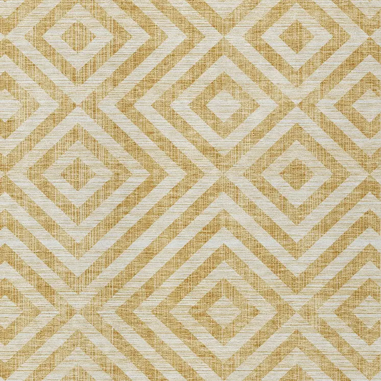 10' X 14' Gold Beige And Ivory Geometric Washable Indoor Outdoor Area Rug
