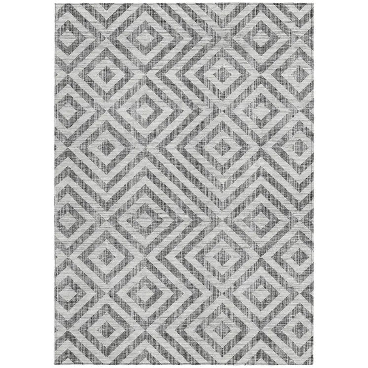 3' X 5' Gray Silver And Ivory Geometric Washable Indoor Outdoor Area Rug