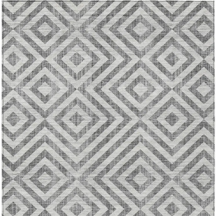 3' X 5' Gray Silver And Ivory Geometric Washable Indoor Outdoor Area Rug
