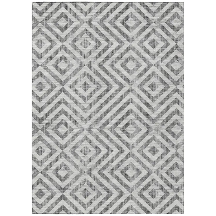 5' X 8' Gray Silver And Ivory Geometric Washable Indoor Outdoor Area Rug