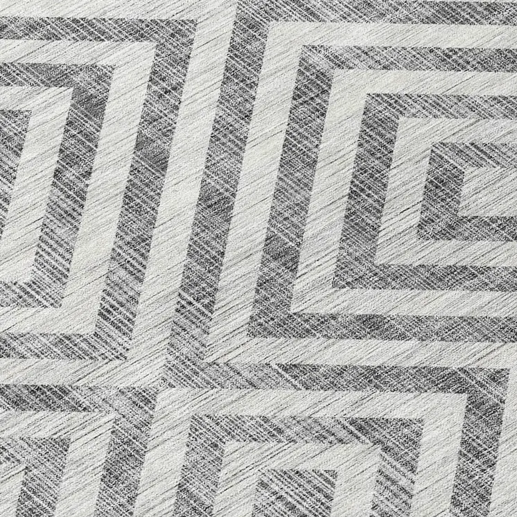 5' X 8' Gray Silver And Ivory Geometric Washable Indoor Outdoor Area Rug