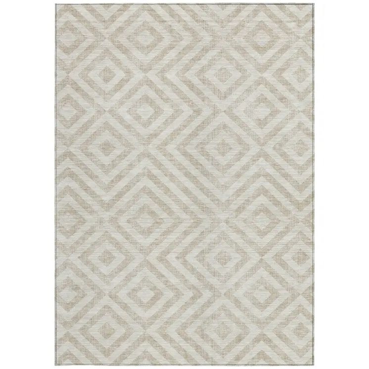 5' X 8' Ivory And Beige Geometric Washable Indoor Outdoor Area Rug