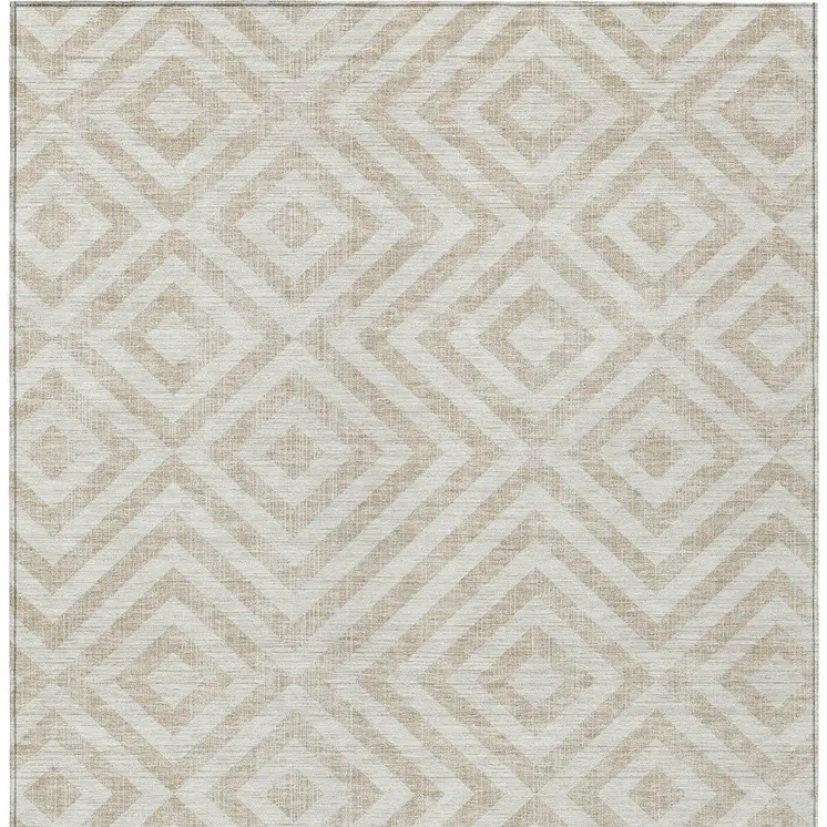 10' X 14' Ivory And Beige Geometric Washable Indoor Outdoor Area Rug