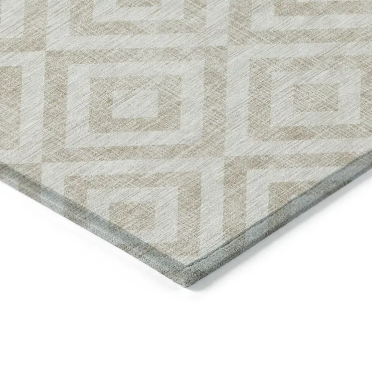 10' X 14' Ivory And Beige Geometric Washable Indoor Outdoor Area Rug