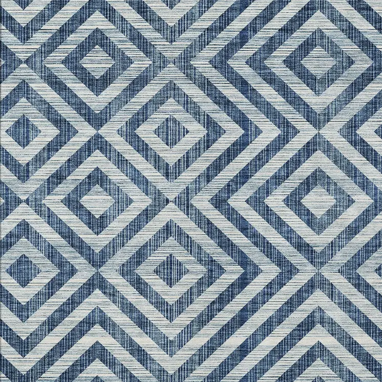 5' X 8' Navy Blue And Ivory Geometric Washable Indoor Outdoor Area Rug