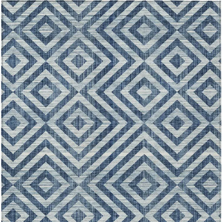10' X 14' Navy Blue And Ivory Geometric Washable Indoor Outdoor Area Rug