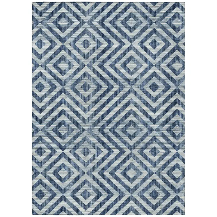 10' X 14' Navy Blue And Ivory Geometric Washable Indoor Outdoor Area Rug
