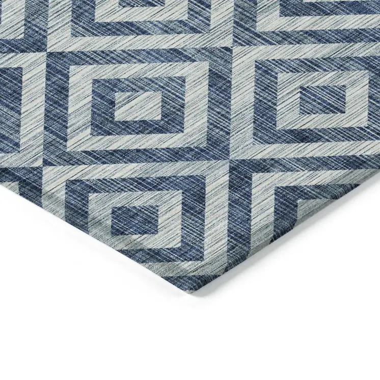 10' X 14' Navy Blue And Ivory Geometric Washable Indoor Outdoor Area Rug