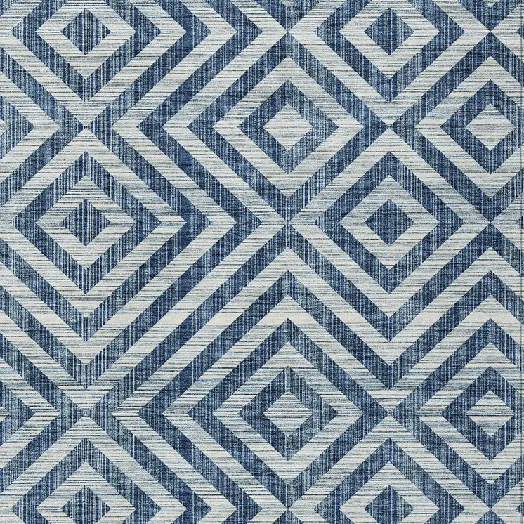 10' X 14' Navy Blue And Ivory Geometric Washable Indoor Outdoor Area Rug