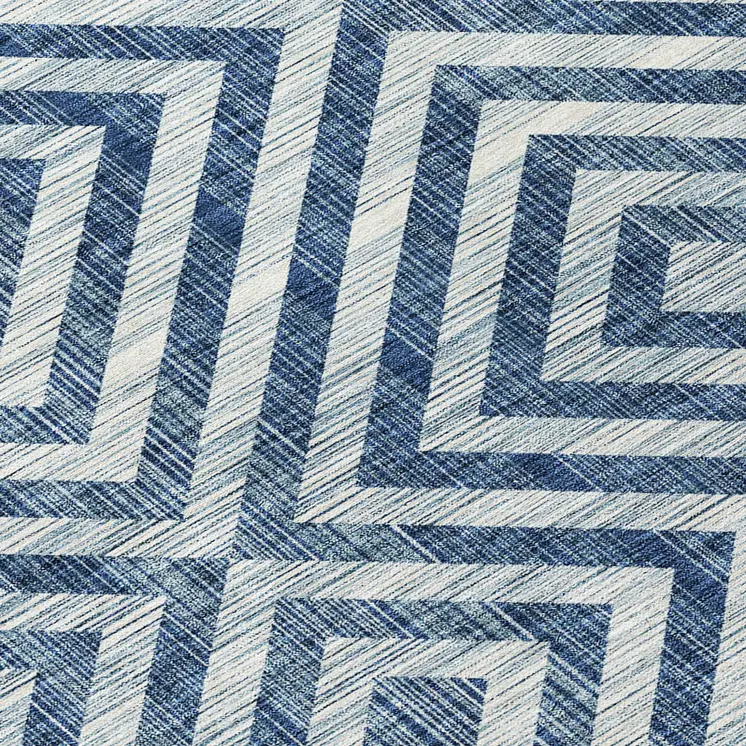 10' X 14' Navy Blue And Ivory Geometric Washable Indoor Outdoor Area Rug