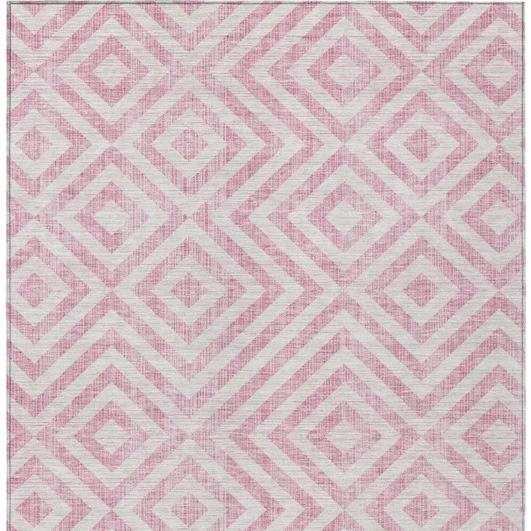 5' X 8' Pink And Ivory Geometric Washable Indoor Outdoor Area Rug